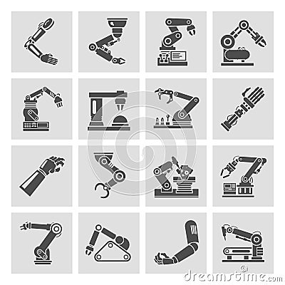 Robotic arm icons black Vector Illustration