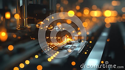 Robotic arm installing cpu on motherboard with bokeh effect Stock Photo