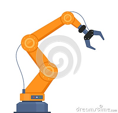 Robotic arm. Manufacturing automation technology. Industrial tool mechanical robot arm machine hydraulic equipment automotive. Vector Illustration