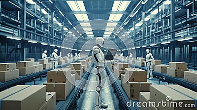Robotic arm for packing. Robots work in a warehouse Stock Photo