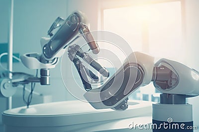robotic arm performing precise medical procedure, with view of intricate internal visible Stock Photo