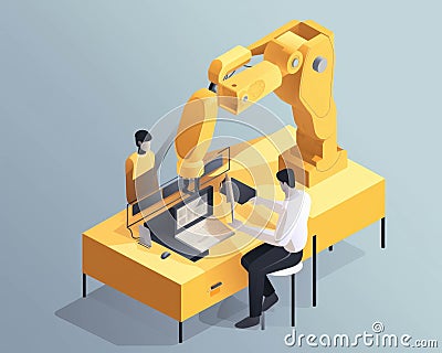 A robotic arm physically guiding a student with their coding project. . AI generation Stock Photo