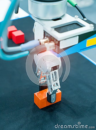 Robotic arm pick and place automation Stock Photo