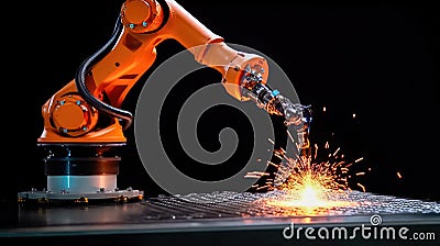 Robotic arm welding precise metal joints with high-speed torch. Generative AI Cartoon Illustration