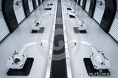 Robotic arms with conveyor line Stock Photo