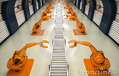 Robotic arms with conveyor line Stock Photo