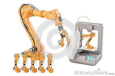 Robotic arms with 3D printer, 3D rendering Stock Photo