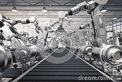 Robotic arms with empty conveyor belt Stock Photo
