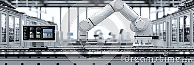 Robotic assembly line monitored via digital interface Stock Photo