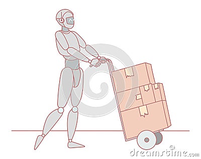 Robotic Assistant Efficiently Moving Packages on a Trolley for Streamlined Delivery Operations Vector Illustration