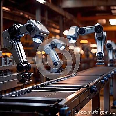 Robotic automatic servo arms for automated assembly line in factory Stock Photo