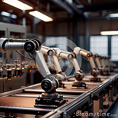 Robotic automatic servo arms for automated assembly line in factory Stock Photo