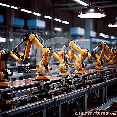 Robotic automatic servo arms for automated assembly line in factory Stock Photo