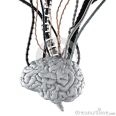 Robotic brain with wires Stock Photo