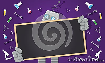 Robotic character with blank space area on blackboard Vector Illustration