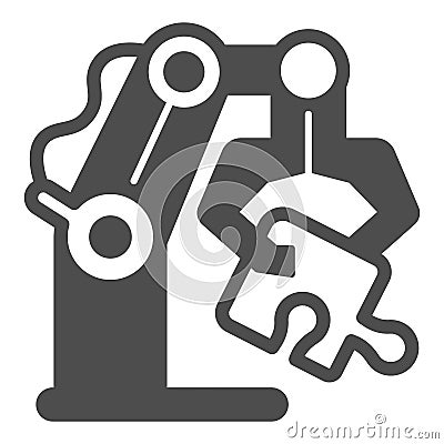 Robotic claw with puzzle piece solid icon, neural dataset concept. Vector graphics. Logic game for training robot hand Vector Illustration