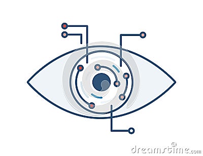 Robotic or electronic eye. Artificial intelligence, hi tech, smart technology, technological innovation. Digital vision Vector Illustration