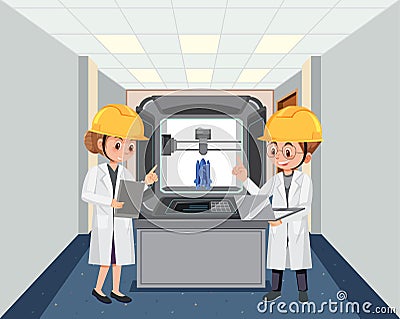 A robotic engineer controlling machine Vector Illustration