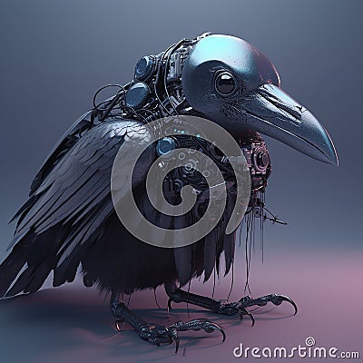 Robotic futuristic crow with neon glow. Created using ai generative. Stock Photo