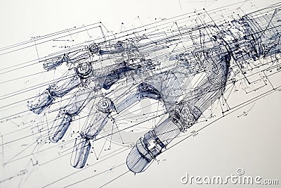 Robotic Hand Creates Abstract Artwork Using Algorithmic Lines in a Modern Studio Setting Stock Photo
