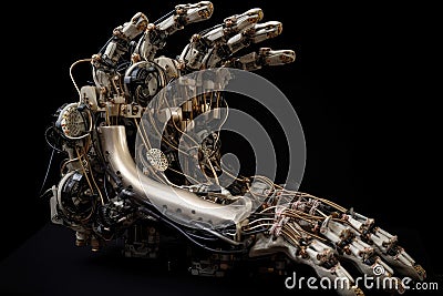 robotic hand, featuring multiple responsive and delicate fingers, performing intricate Stock Photo