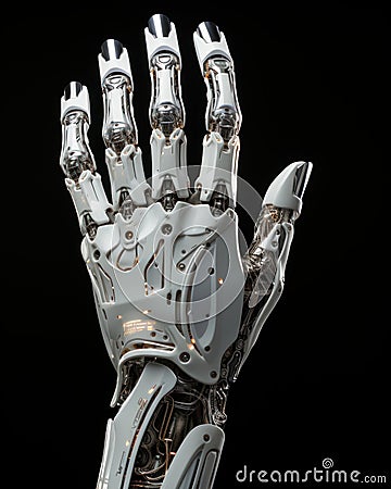 Robotic Hand with Five Fingers Isolated on White AI Generated Cartoon Illustration