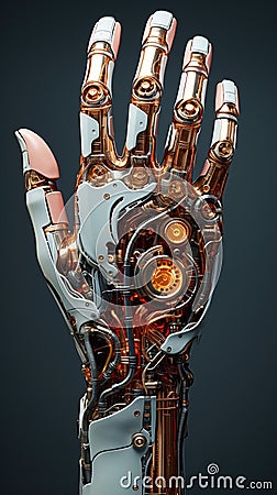 Robotic Hand Glowing with Light on a Space Background Stock Photo