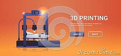 robotic hand model prints on 3d printer medical printing of robot parts artificial intelligence biological engineering Vector Illustration