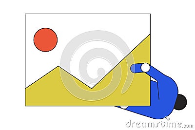 Robotic hand with painting artwork linear flat color vector icon Vector Illustration