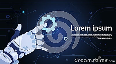 Robotic Hand Touch Gear Icon Technical Support Service And Artificial Intelligence Concept Vector Illustration