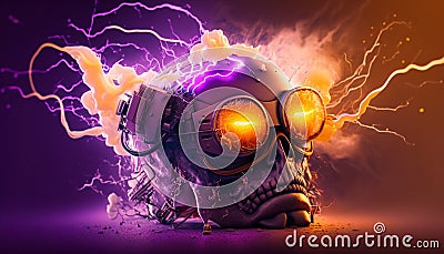 A robotic heart with a creative explosion. Generative AI Stock Photo