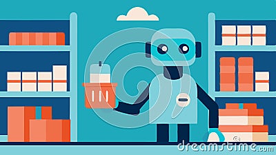 Robotic Inventory Management A friendly robot traversing the aisles scanning products and updating inventory in realtime Stock Photo