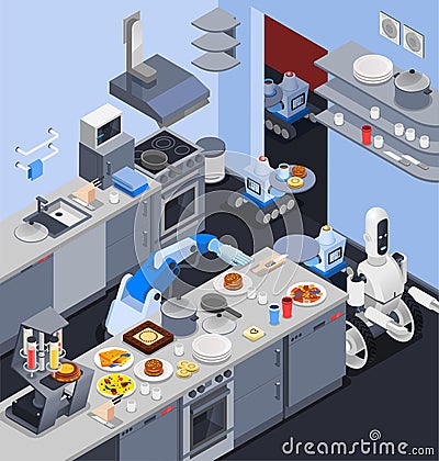 Robotic Kitchen Maid Composition Vector Illustration