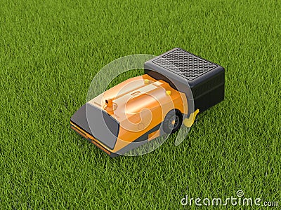 Robotic lawn mover or electric grass trimmer for lawn care Stock Photo