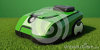 Robotic Lawnmower Cutting Fresh Green Grass for a Perfectly Manicured Lawn. Stock Photo