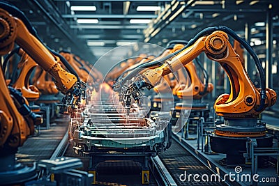 Robotic line in factory using modern method of automated production Stock Photo