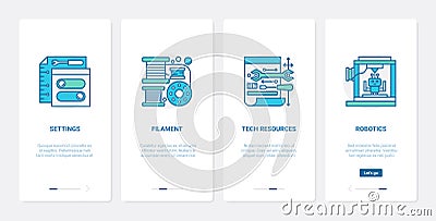 Robotic line technology settings UX, UI onboarding mobile app page screen set Cartoon Illustration