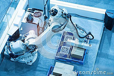 Robotic machine tool in industrial manufacture plant,Smart factory Stock Photo