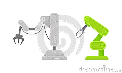 Robotic Mechanical Programmable Arm with Joints for Industrial Assembly Operation Vector Set Vector Illustration