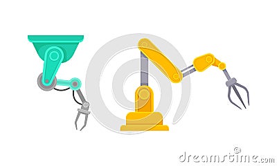 Robotic Mechanical Programmable Arm with Joints for Industrial Assembly Operation Vector Set Vector Illustration