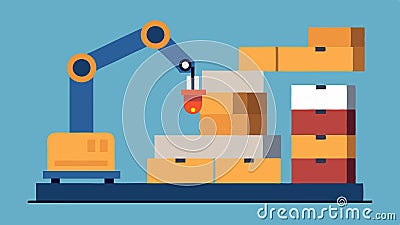 Robotic Palletizer A robotic arm stacks boxes or products onto a pallet demonstrating efficient packing techniques in a Vector Illustration