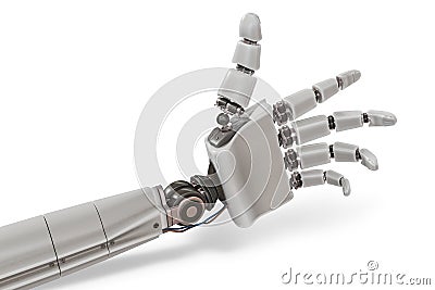 Robotic plastic hand on white background. 3D rendered illustration Cartoon Illustration