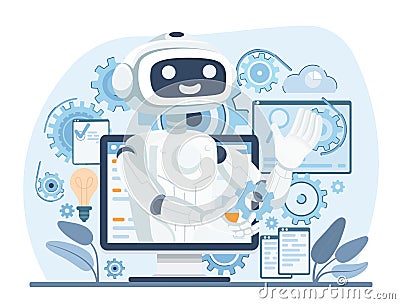 Robotic process automation concept. Artificial intelligence innovation in business technology. Vector Vector Illustration