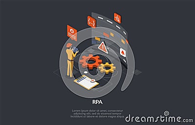 Robotic Process Automation Concept. Modern Technology Allows To Configure Computer Software Or To Emulate And Integrate Vector Illustration