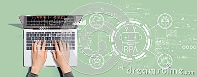 Robotic process automation concept with person using laptop computer Stock Photo