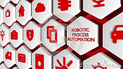 Robotic Process Automation RPA red hexagon concept Cartoon Illustration