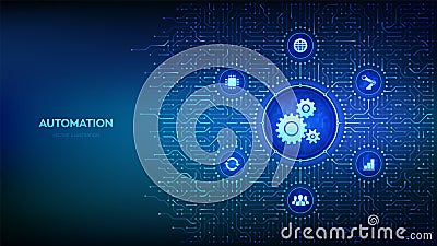 Robotic Process Automation software. RPA. IOT and Automation technology concept. Smart industry. Improving productivity. Vector Illustration