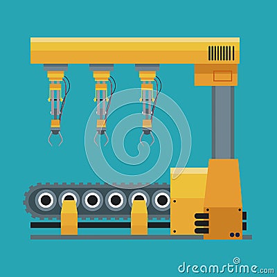 Robotic production line machinery technology Vector Illustration