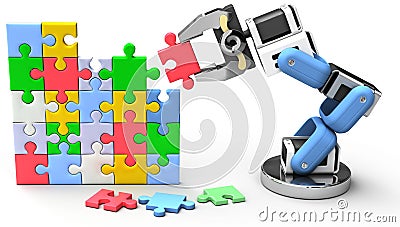 Robotic puzzle problem solution Stock Photo