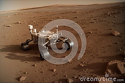 Robotic rover on mars sends data ai analyzes Stock Photo